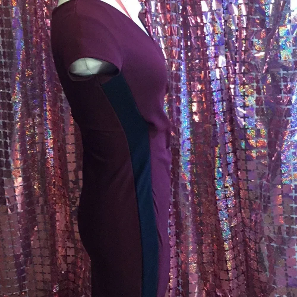 Short sleeved dress in 2 tone burgundy & black in small by ALMOST FAMOUS